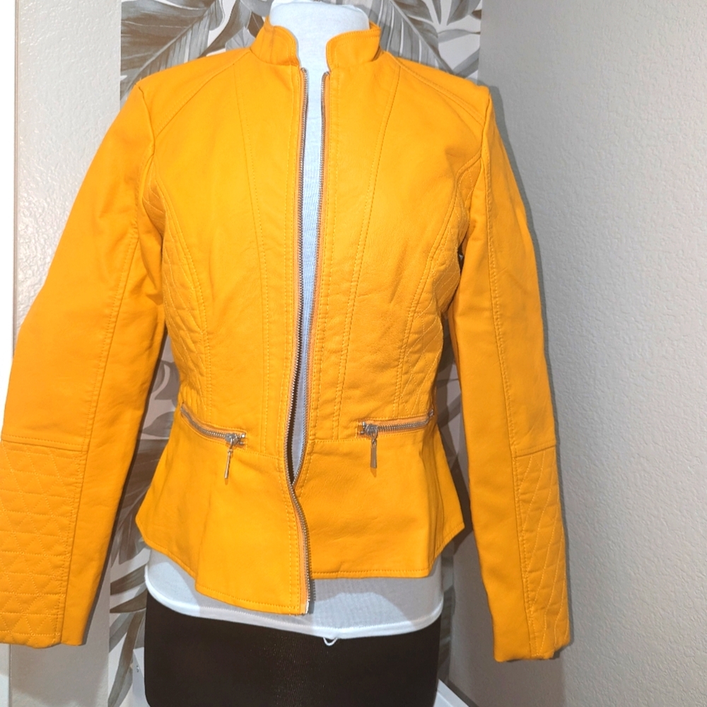 Yellow Faux Leather  jacket